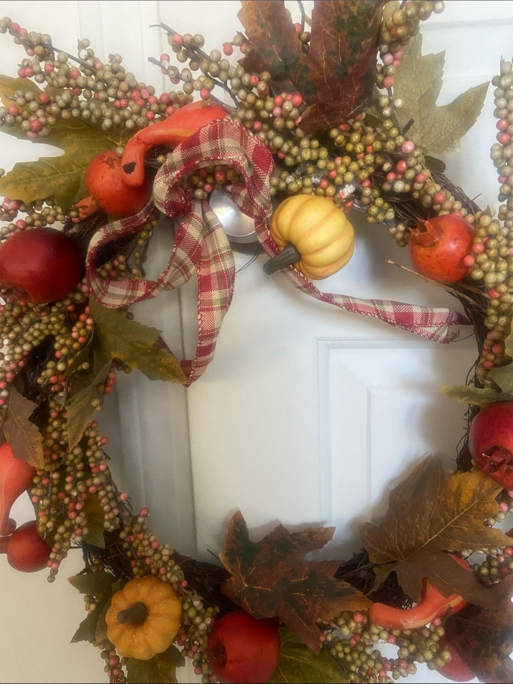 Autumn Harvest Decorative Wreath with Pumpkins and Berries